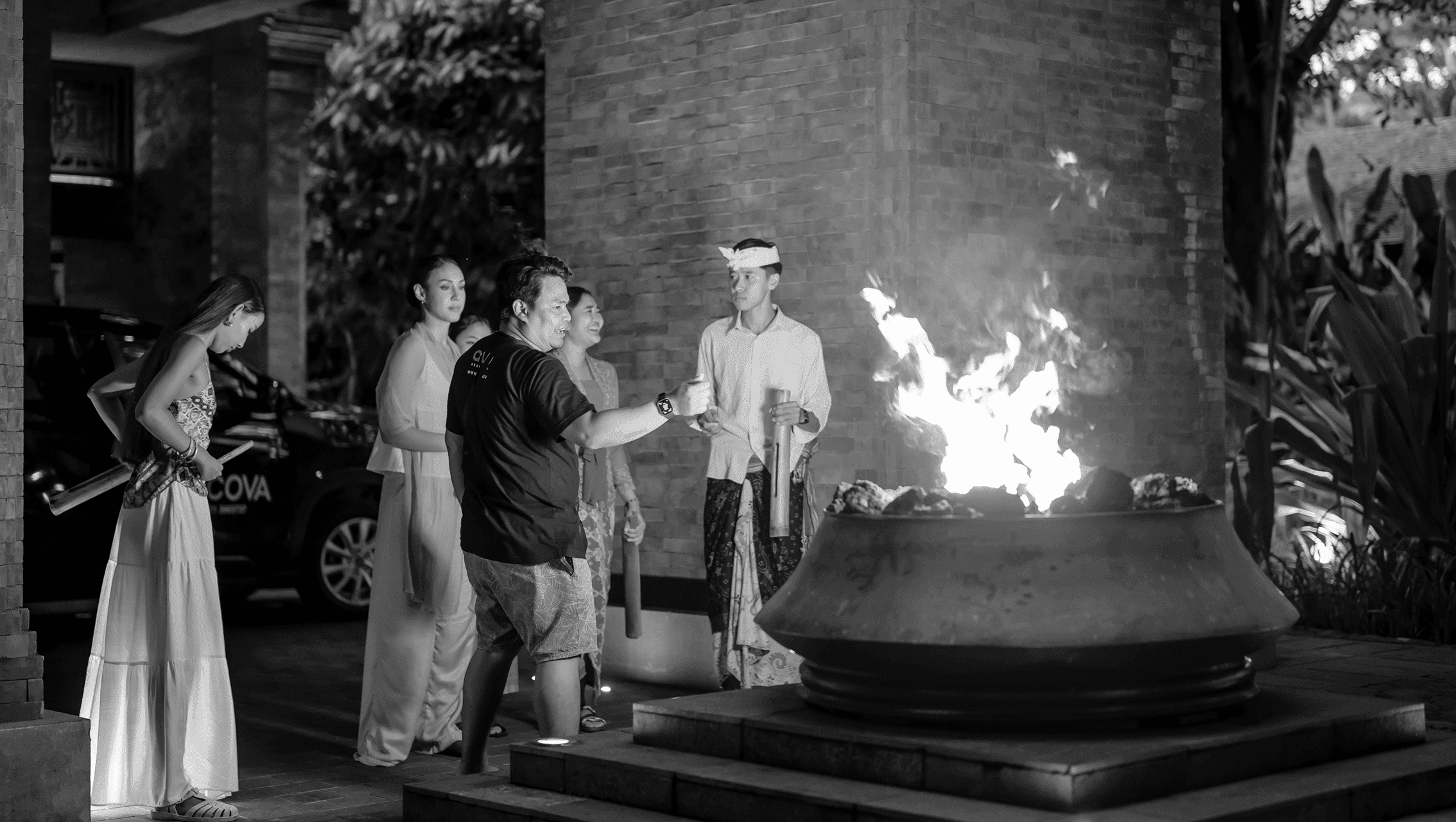 Balinese fire ceremony with AVB team