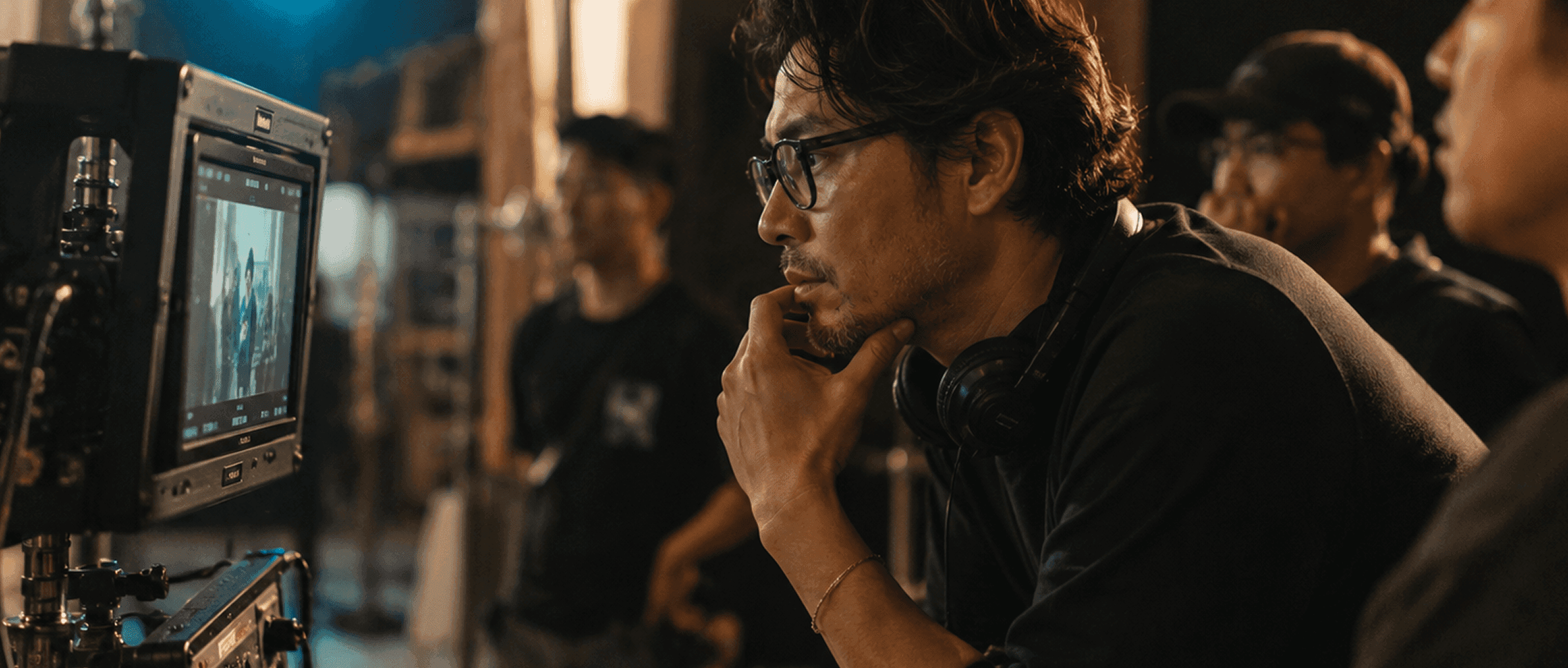 Director reviewing a shot on a film set