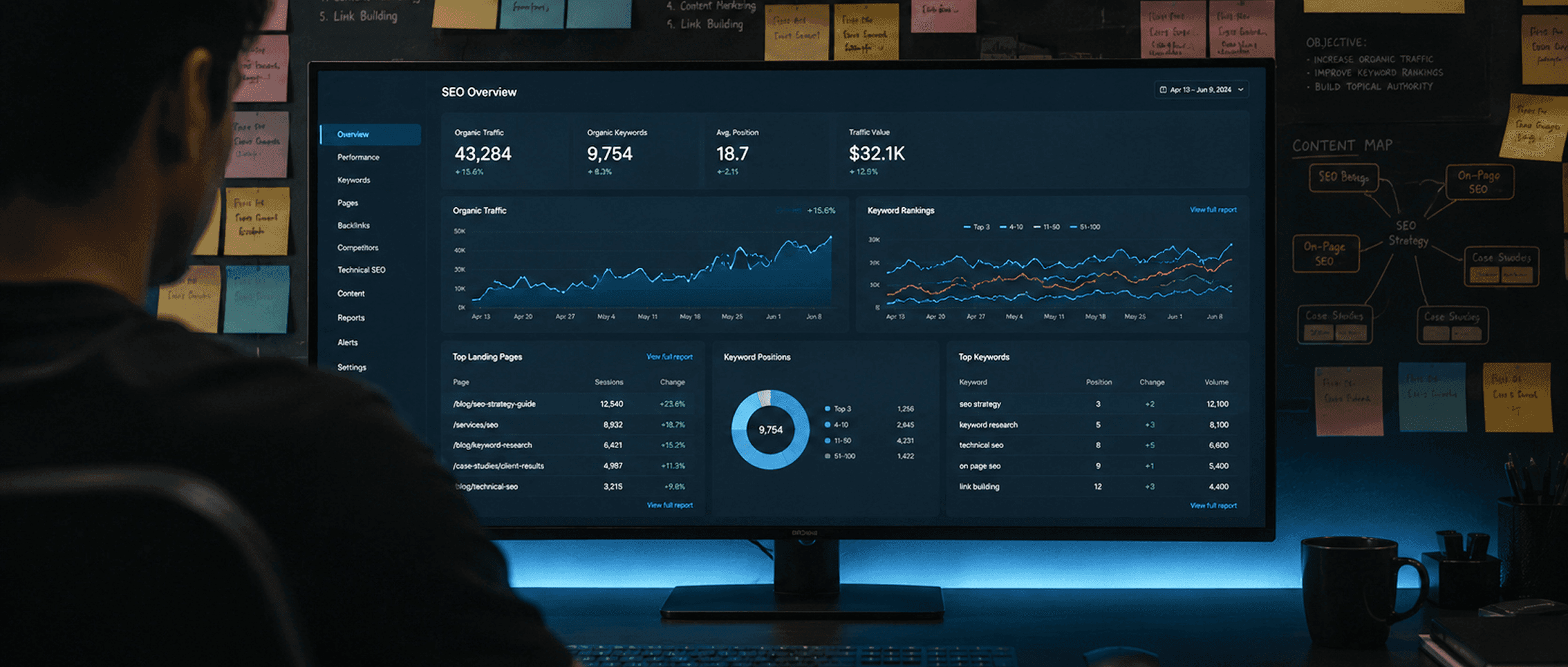 Analytics dashboard on a large screen